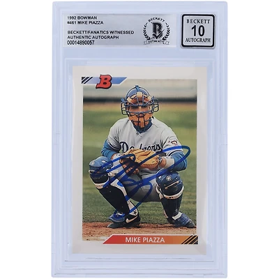 Mike Piazza Los Angeles Dodgers Autographed 1992 Bowman Series 1 #461 Beckett Fanatics Witnessed Authenticated 10 Rookie Card