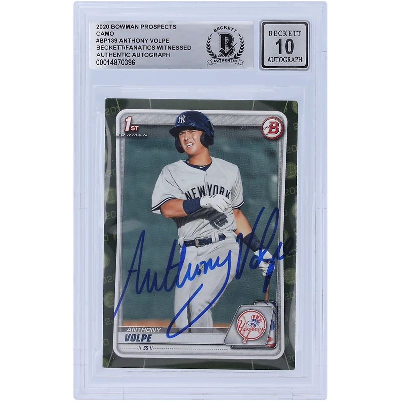 Anthony Volpe New York Yankees Autographed 2020 Bowman Prospects Camo #BP-139 Beckett Fanatics Witnessed Authenticated 10 Card