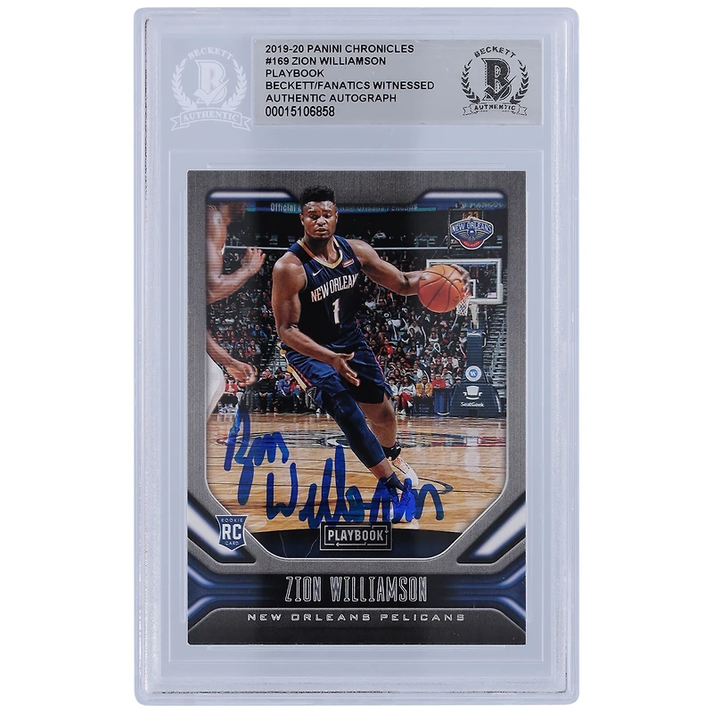 Zion Williamson New Orleans Pelicans Autographed 2019-20 Panini Chronicles Playbook #169 Beckett Fanatics Witnessed Authenticated Rookie Card