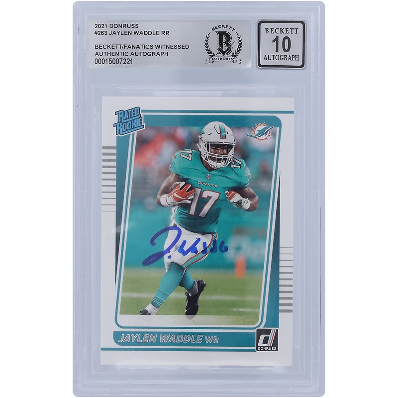 Jaylen Waddle Miami Dolphins Autographed 2021 Panini Donruss Rated Rookie #263 Beckett Fanatics Witnessed Authenticated 10 Rookie Card