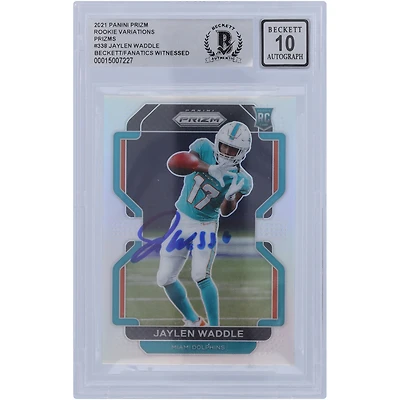 Jaylen Waddle Miami Dolphins Autographed 2021 Panini Prizm Silver #V-338 Beckett Fanatics Witnessed Authenticated 10 Rookie Card