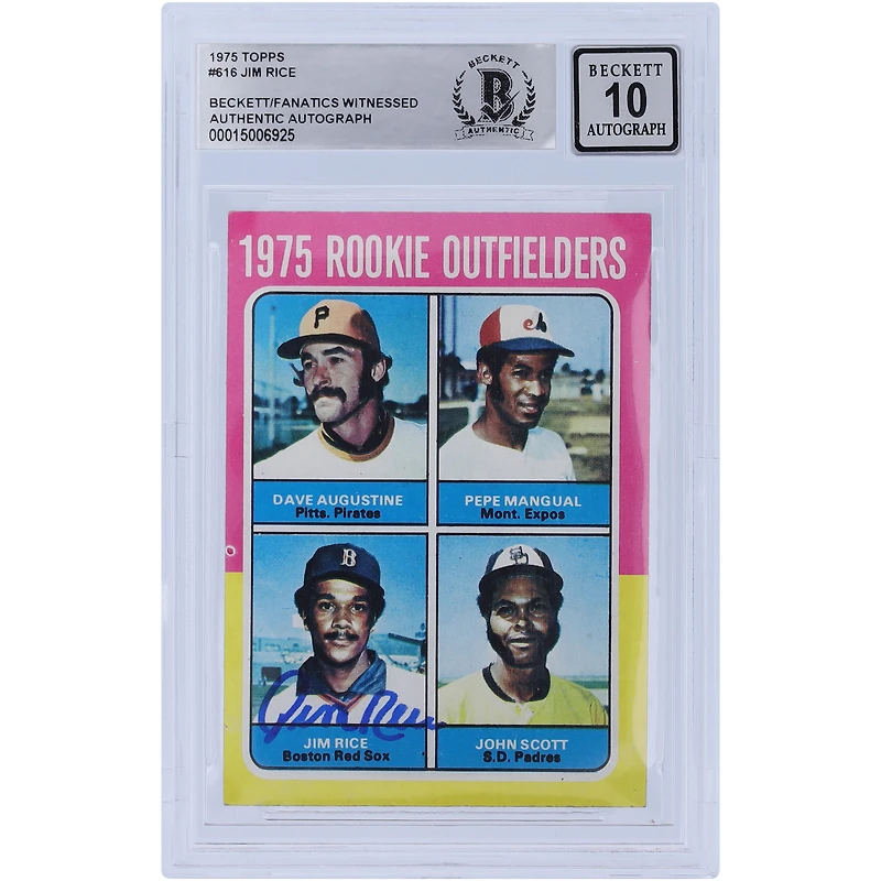 Jim Rice Boston Red Sox Autographed 1975 Topps #616 Beckett Fanatics Witnessed Authenticated 10 Rookie Card