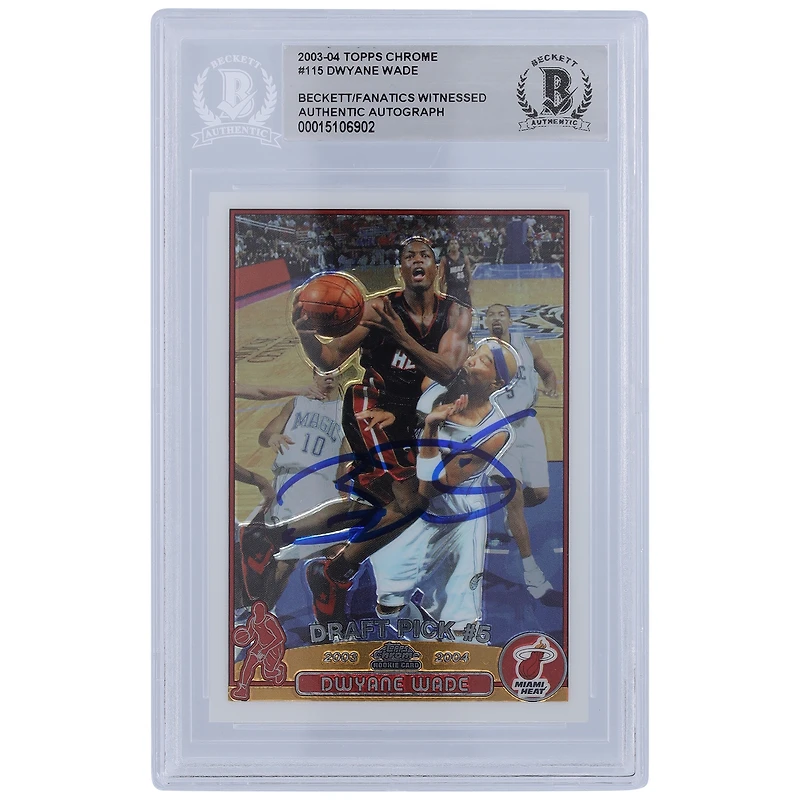 Dwyane Wade Miami Heat Autographed 2003-04 Topps Chrome #115 Beckett Fanatics Witnessed Authenticated Rookie Card