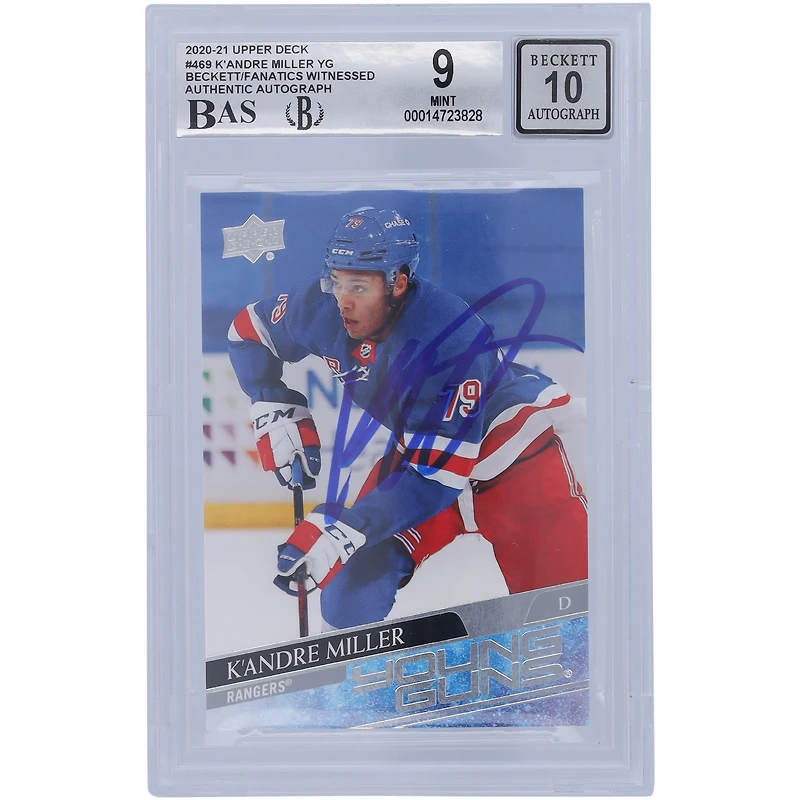K'Andre Miller New York Rangers Autographed 2020-21 Upper Deck Young Guns #469 Beckett Fanatics Witnessed Authenticated / Rookie Card