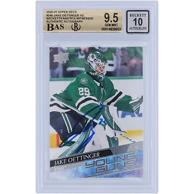 Jake Oettinger Dallas Stars Autographed 2020-21 Upper Deck Young Guns #246 Beckett Fanatics Witnessed Authenticated 9.5/10 Rookie Card