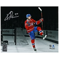 Kirby Dach Montreal Canadiens Autographed 8" x 10" Red Jersey Celebrating Photograph