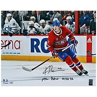 Kirby Dach Montreal Canadiens Autographed 16" x 20" Red Jersey Canadiens Debut Photograph with "MTL Debut 10/12/22" Inscription