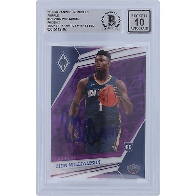 Zion Williamson New Orleans Pelicans Autographed 2019-20 Panini Phoenix Purple Variation #570 #38/49 Beckett Fanatics Witnessed Authenticated 10 Rookie Card