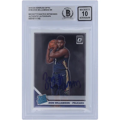 Zion Williamson New Orleans Pelicans Autographed 2019-20 Panini Donruss Optic Rated Rookie #158 Beckett Fanatics Witnessed Authenticated 10 Rookie Card