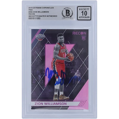Zion Williamson New Orleans Pelicans Autographed 2019-20 Panini Chronicles Recon Pink Variation #292 Beckett Fanatics Witnessed Authenticated 10 Rookie Card