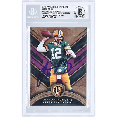 Aaron Rodgers Green Bay Packers Autographed 2019 Panini Gold Standard Rose Gold Variation #62 #18/25 Beckett Fanatics Witnessed Authenticated 10 Card