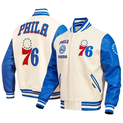 Men's Pro Standard Cream Philadelphia 76ers Retro Classic Varsity Full-Zip Jacket
