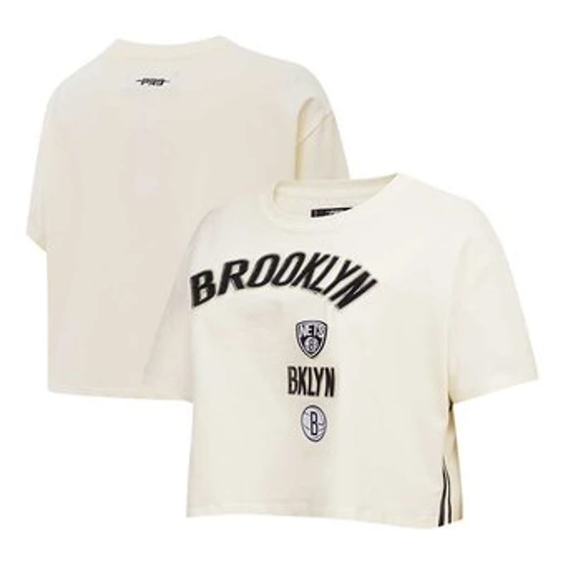 Women's Pro Standard Cream Brooklyn Nets Retro Classic Cropped Boxy T-Shirt