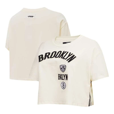 Women's Pro Standard Cream Brooklyn Nets Retro Classic Cropped Boxy T-Shirt