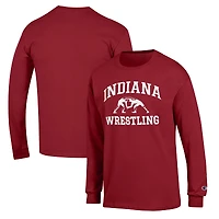 Men's Champion Crimson Indiana Hoosiers Wrestling Icon Long Sleeve T-Shirt