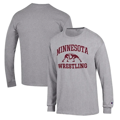 Men's Champion Gray Minnesota Golden Gophers Wrestling Icon Long Sleeve T-Shirt