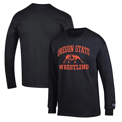 Men's Champion Black Oregon State Beavers Wrestling Icon Long Sleeve T-Shirt