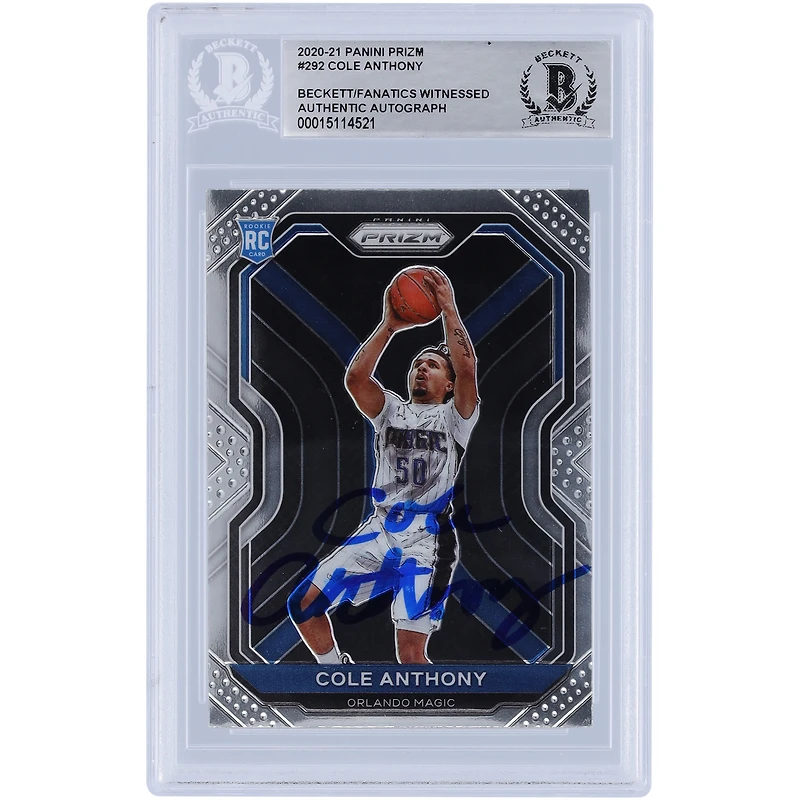 Cole Anthony Orlando Magic Autographed 2020-21 Panini Prizm #292 Beckett Fanatics Witnessed Authenticated Rookie Card