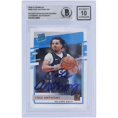 Cole Anthony Orlando Magic Autographed 2020-21 Panini Donruss Rated Rookie #208 Beckett Fanatics Witnessed Authenticated Rookie Card