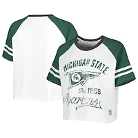 Women's Pressbox White Michigan State Spartans Melange Beaumont Cropped Raglan T-Shirt