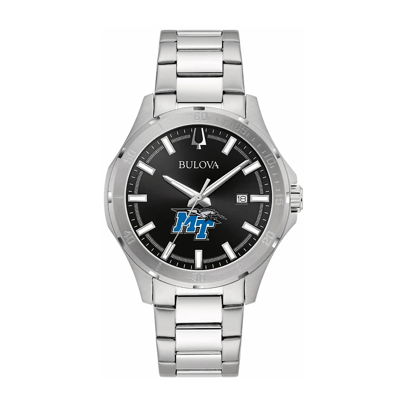 Bulova Black MTSU Blue Raiders Stainless Steel Sport Classic Watch