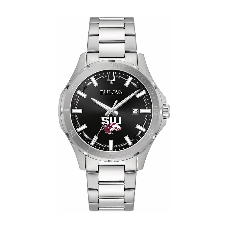 Bulova Black Southern Illinois Salukis Stainless Steel Sport Classic Watch