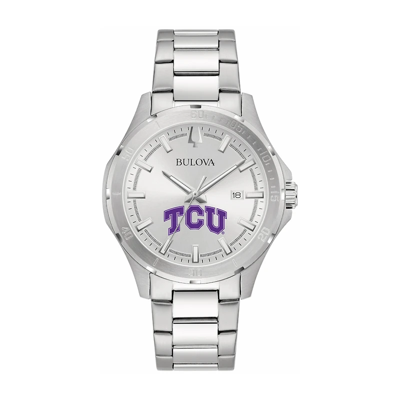 Bulova Silver TCU Horned Frogs Stainless Steel Classic Sport Watch