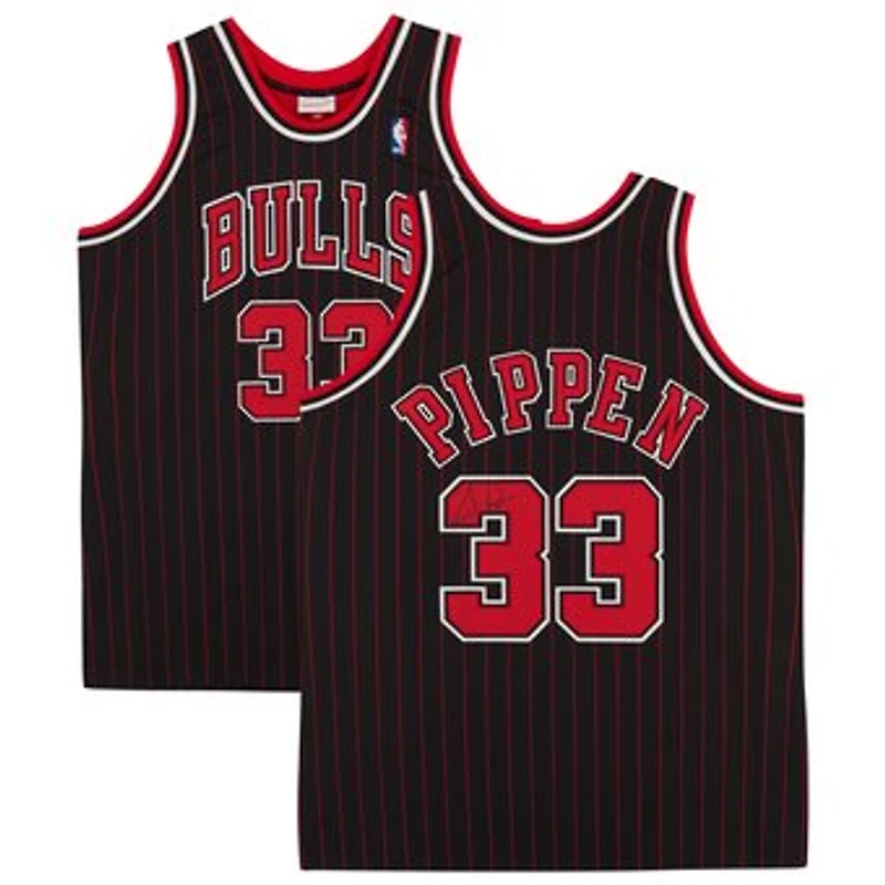 Scottie Pippen Chicago Bulls Autographed Mitchell & Ness Black 1995-1996 Pinstripe Authentic Jersey