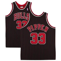 Scottie Pippen Chicago Bulls Autographed Mitchell & Ness Black 1995-1996 Pinstripe Authentic Jersey
