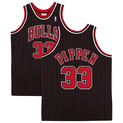 Scottie Pippen Chicago Bulls Autographed Mitchell & Ness Black 1995-1996 Pinstripe Authentic Jersey