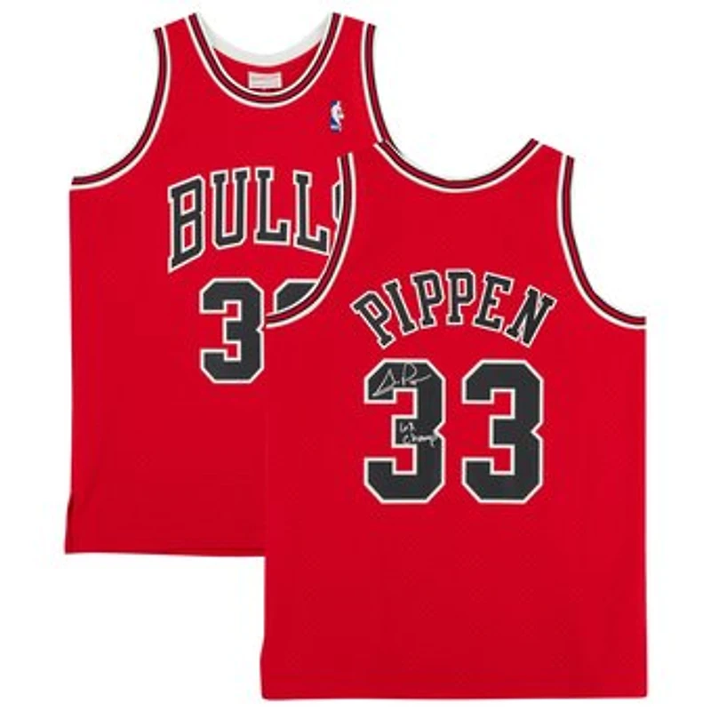 Scottie Pippen Chicago Bulls Autographed Mitchell & Ness Red 1997-1998 Swingman Jersey with "6x Champ" Inscription
