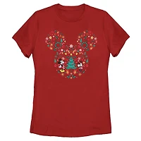 Women's Red Mickey Mouse Holiday Ears Logo T-Shirt