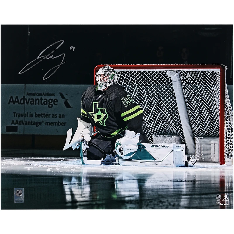 Jake Oettinger Dallas Stars Autographed 16" x 20" Black Alternate Jersey In Net Photograph