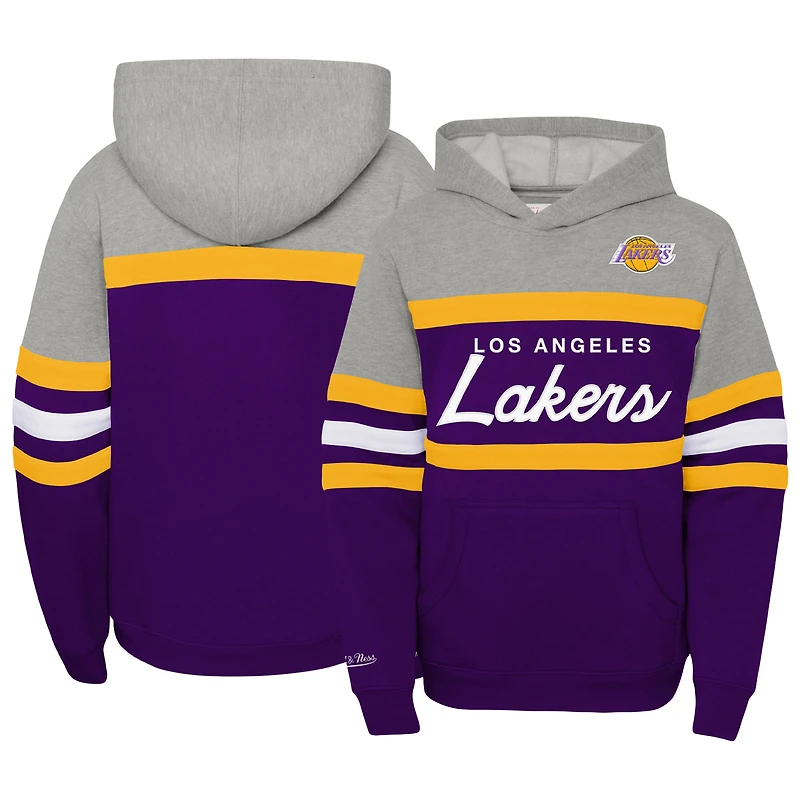 Youth Mitchell & Ness Purple/Heather Gray Los Angeles Lakers Hardwood Classics Head Coach Pullover Hoodie