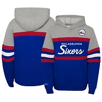 Youth Mitchell & Ness Royal/Heather Gray Philadelphia 76ers Hardwood Classics Head Coach Pullover Hoodie