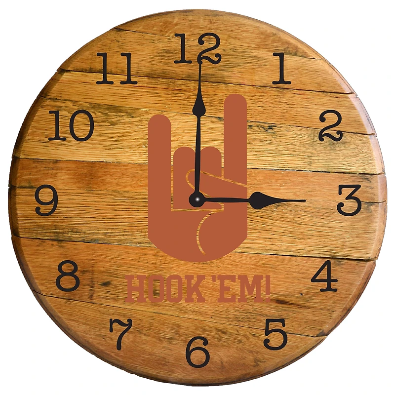 Imperial Texas Longhorns Hook 'Em Oak Barrel Clock