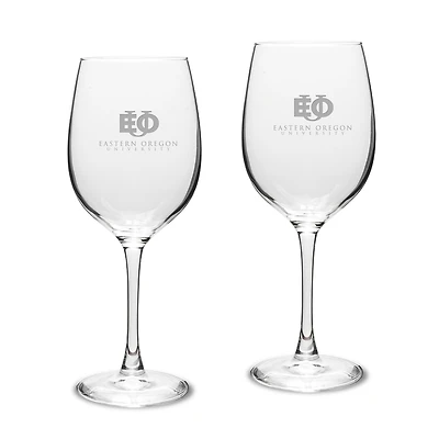Eastern Oregon Mountaineers Logo 16oz. Two-Piece Traditional White Wine Glass Set