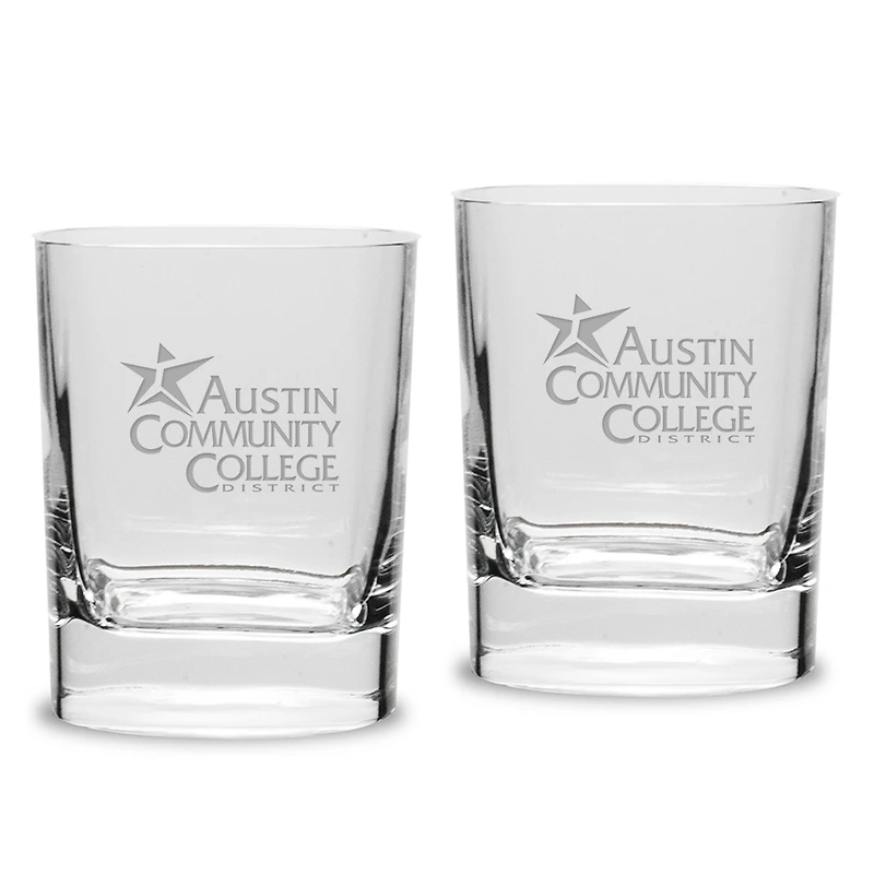 Austin Community College 2-Piece 11.75oz. Luigi Bormioli Square Double Old Fashion Glass Set