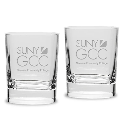 SUNY Genesee Community College 2-Piece 11.75oz. Luigi Bormioli Square Double Old Fashion Glass Set