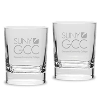 SUNY Genesee Community College 2-Piece 11.75oz. Luigi Bormioli Square Double Old Fashion Glass Set