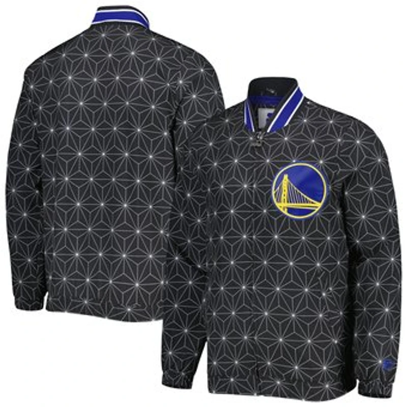 Men's Starter Black Golden State Warriors In-Field Play Fashion Satin Full-Zip Varsity Jacket