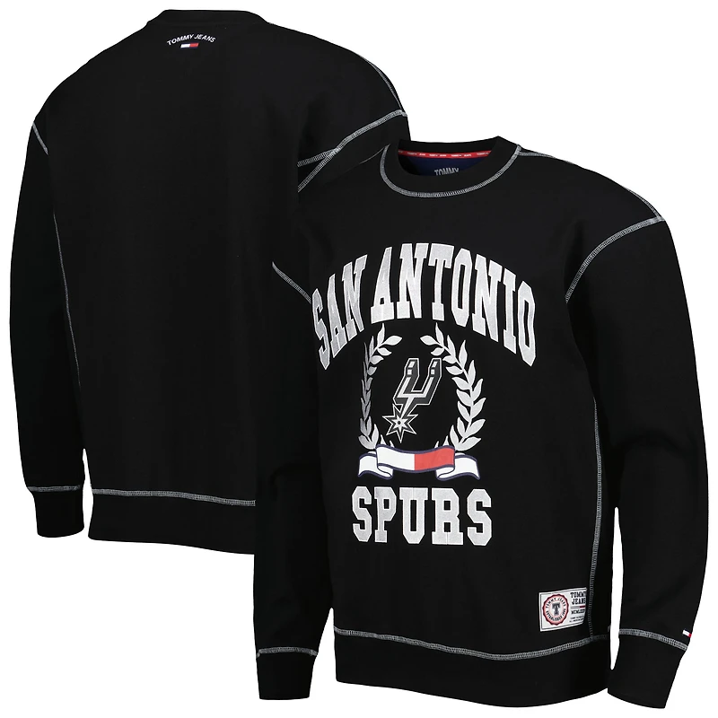 Men's Tommy Jeans Black San Antonio Spurs Peter French Terry Pullover Crew Sweatshirt