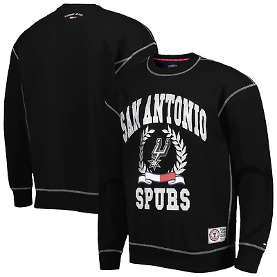 Men's Tommy Jeans Black San Antonio Spurs Peter French Terry Pullover Crew Sweatshirt