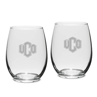 Central Oklahoma Bronchos 15oz. 2-Piece Stemless Wine Glass Set