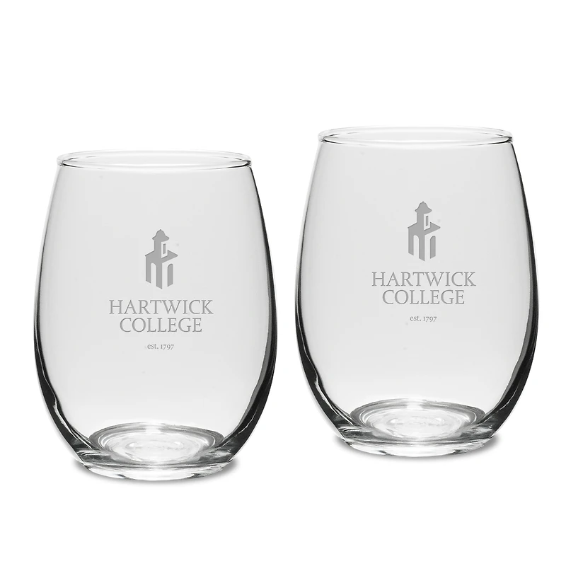 Hartwick College Hawks 15oz. 2-Piece Stemless Wine Glass Set