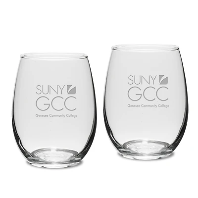 SUNY Genesee Community College 15oz. 2-Piece Stemless Wine Glass Set