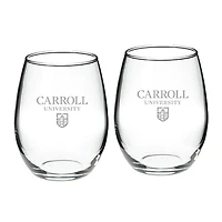 Carroll University Pioneers 21oz. 2-Piece Stemless Wine Glass Set
