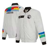 Men's JH Design White Minnesota Timberwolves 2022/23 City Edition Full-Zip Nylon Bomber Jacket