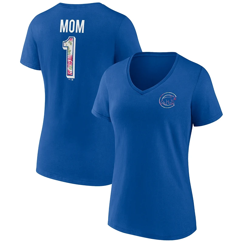 Women's Royal Chicago Cubs Team Logo Mother's Day V-Neck T-Shirt