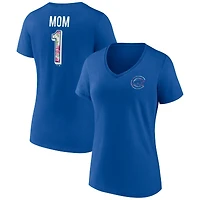 Women's Royal Chicago Cubs Team Logo Mother's Day V-Neck T-Shirt